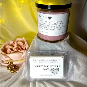 Hand poured Soy Wax Candle with a wax melt soy/paraffin blend.